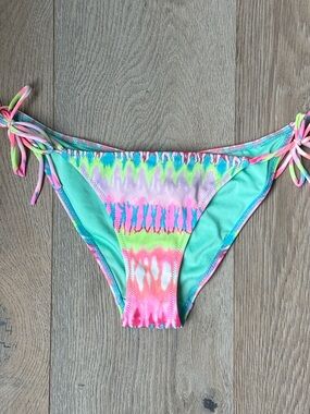 Victoria's Secret Ruched Back Multi-Color Neon Tie-Dye Side Tie Bikini Bottom-XS